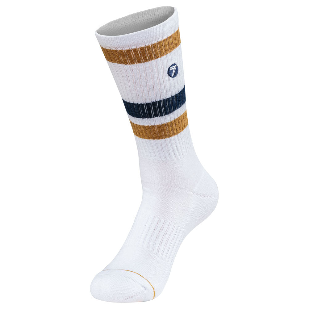 Seven Alliance Crew Socks Size 9-13 White/Mustard/Navy#mpn_1120006-174-L/XL