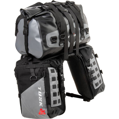 Tusk Highland X2 Rackless Luggage System w/Medium Dry Duffel Tail Bag Standard Heat Shield Black/Grey#mpn_2016200003