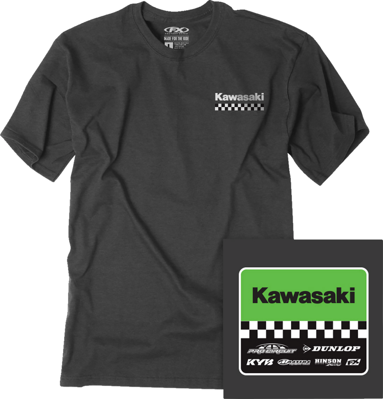 Factory Effex Kawasaki Starting Line T-Shirt Heather Charcoal Medium#mpn_27-87102