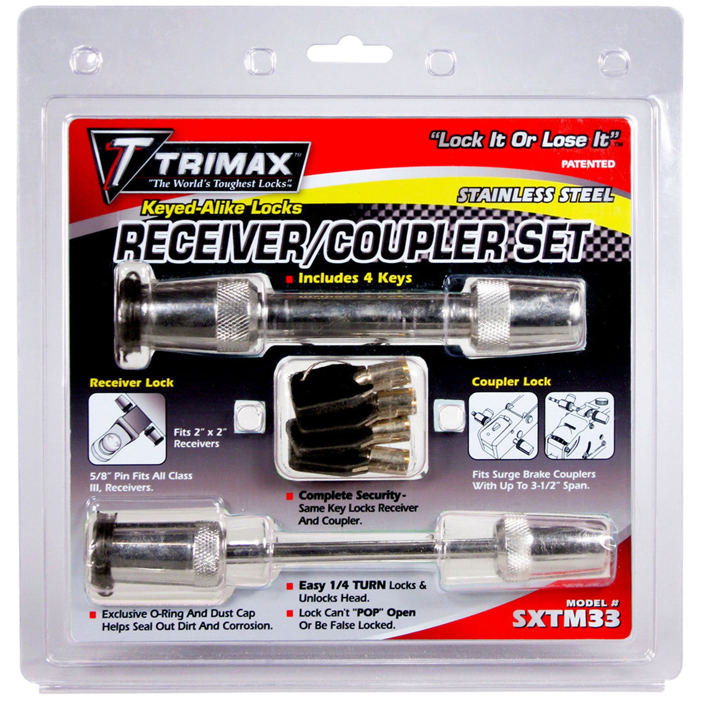 TRIMAX STAINLESS STEEL 5/8" RECIEVER LOCK, 3-1/2" SPAN COUPLER#mpn_SXTM33