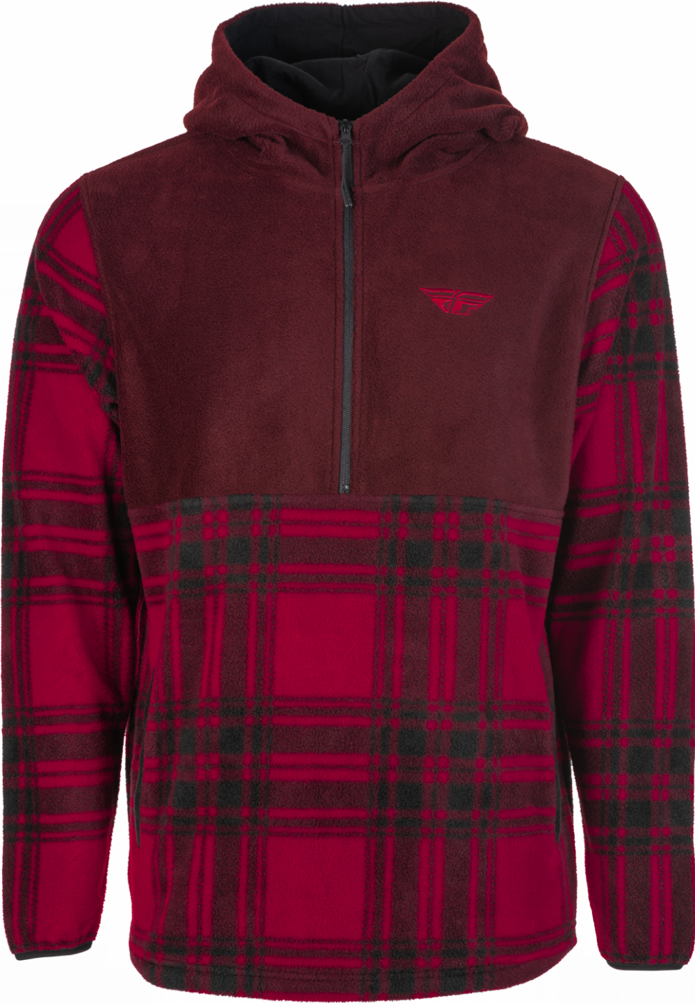 FLY HALF ZIP PULLOVER HOODIE RED PLAID XL#mpn_354-0022X