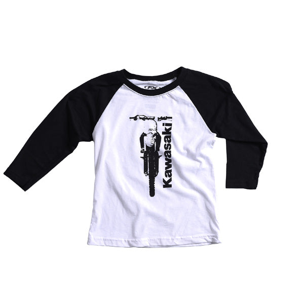 KAWASAKI BIKE YOUTH BASEBALL SHIRT / WHITE-BLACK (L)#mpn_21-83114