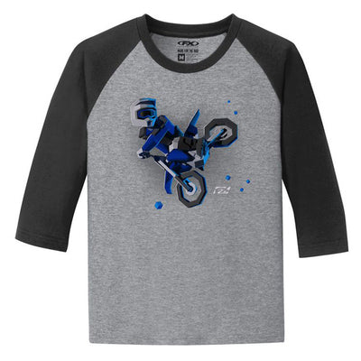 FX MOTO KIDS BOYS YOUTH BASEBALL SHIRT / BLACK-HEATHER GRAY L#mpn_21-83724