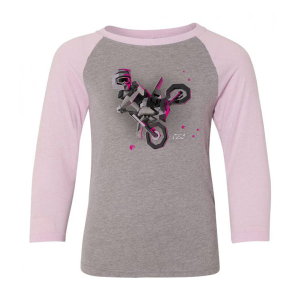 FX MOTO KIDS GIRLS YOUTH BASEBALL SHIRT / PINK-HEATHER GRAY M#mpn_21-83732