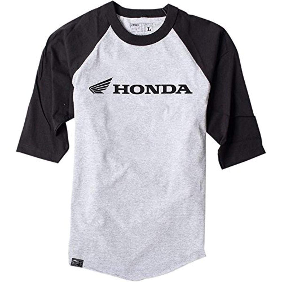 Factory Effex Honda Raglan Baseball Shirt (Heather Gray/Black, Large)#mpn_17-87324