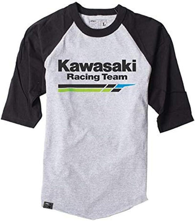 Factory Effex Kawasaki Raglan Baseball Shirt (Heather Gray/Black,Large)#mpn_17-87124