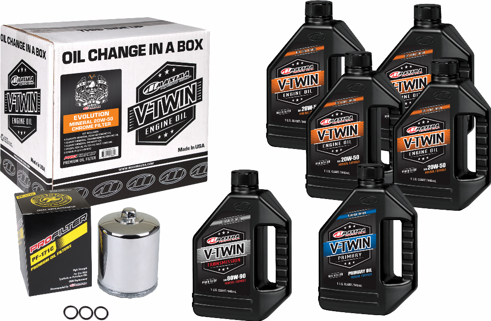 V-TWIN OIL CHANGE KIT MINERAL EVO  CHROME FILTER #90-069016PC