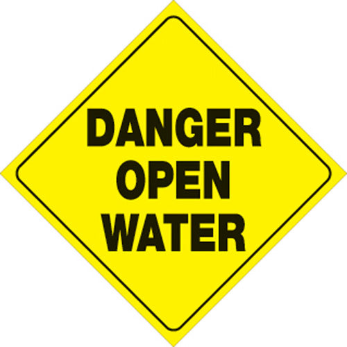 Voss Signs 430 DOW YR Plastic Reflective Sign 12" Danger Open Water - Yellow #430 DOW YR