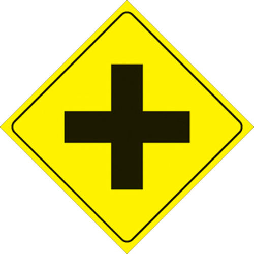 Voss Signs 470 X YR Plastic Reflective Sign 4-Way Intersection 12" - Yellow #470 X YR