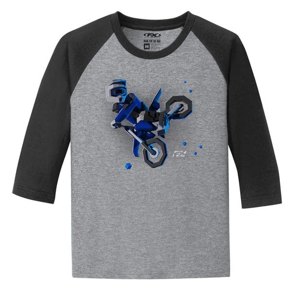 Factory Effex FX Moto Kids Boys Youth Baseball Shirt Black/Heather Gray#mpn_21-83720