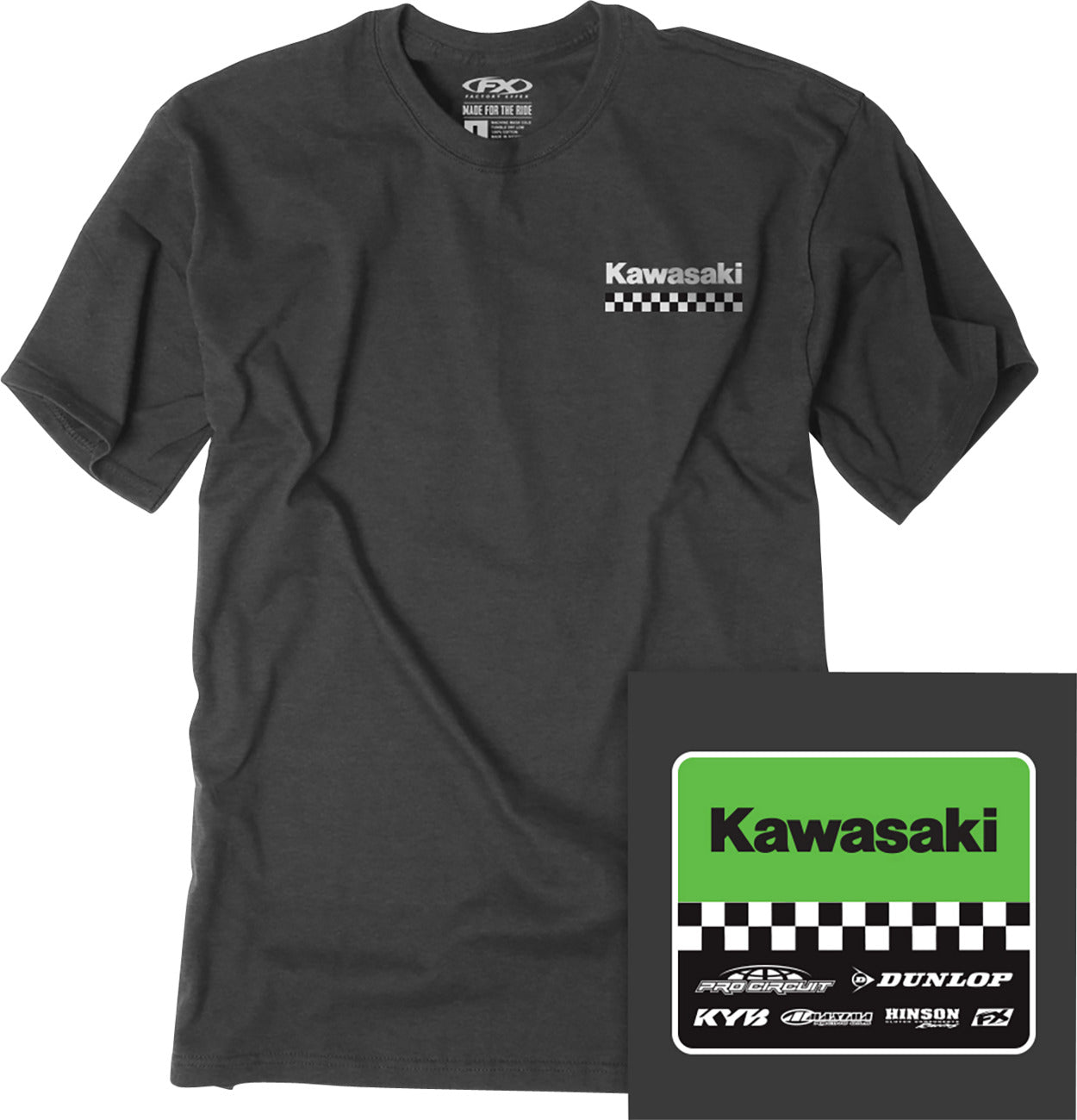 Factory Effex Youth Kawasaki Starting Line T-Shirt Heather Charcoal#mpn_27-83100