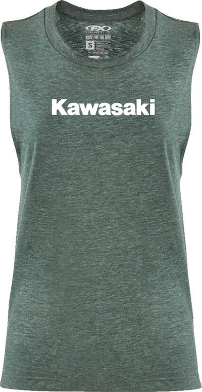 Factory Effex Women's Kawasaki Muscle Tank Top Heather Forest Green#mpn_27-87150