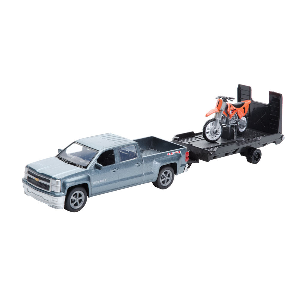 New Ray Die-Cast Chevy Truck with Trailer and Orange Bike 1:43 Scale#mpn_19535A