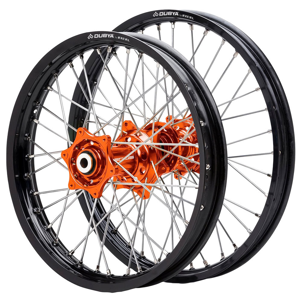 Dubya Edge Complete Front/Rear Wheel Set 1.60 x 21 / 2.15 x 18 Black Rim/Orange Hub #80-3522OB