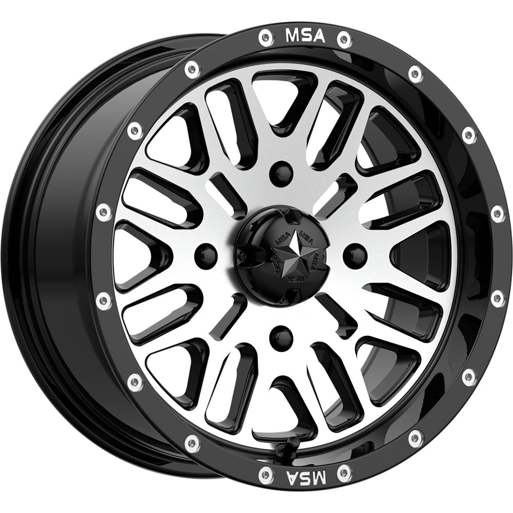 4/156 MSA M38 Brute Wheel 15x7 4.0 + 3.0 Black/Machined #M38-05756